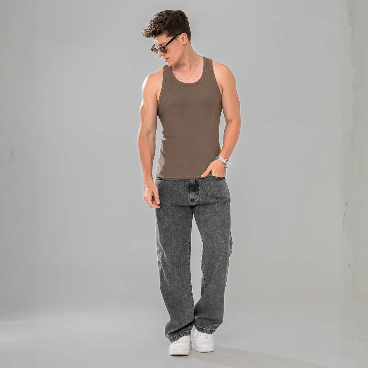 Calça Balão Jeans Masculina Marmorizada Streetwear